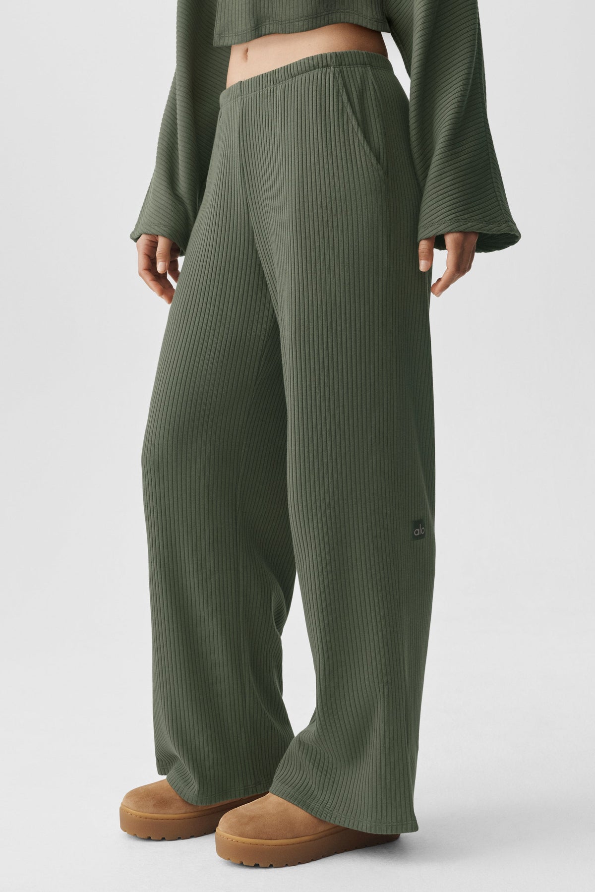 Pantalon taille mi-haute Reset côtelé - Vert bambou