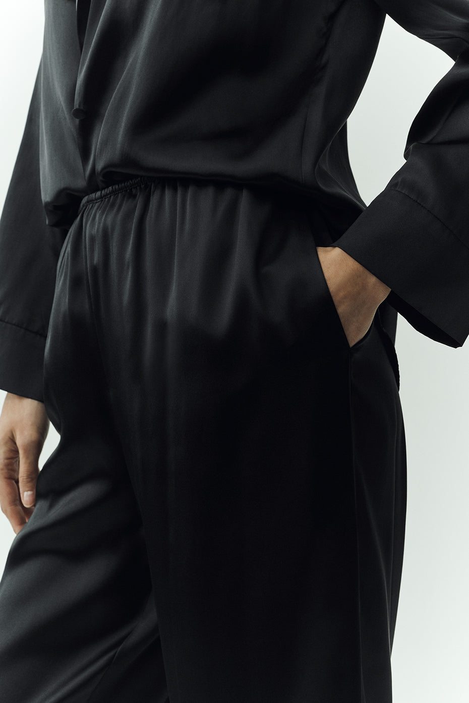 Pantalon Luminous en soie (long) - Noir