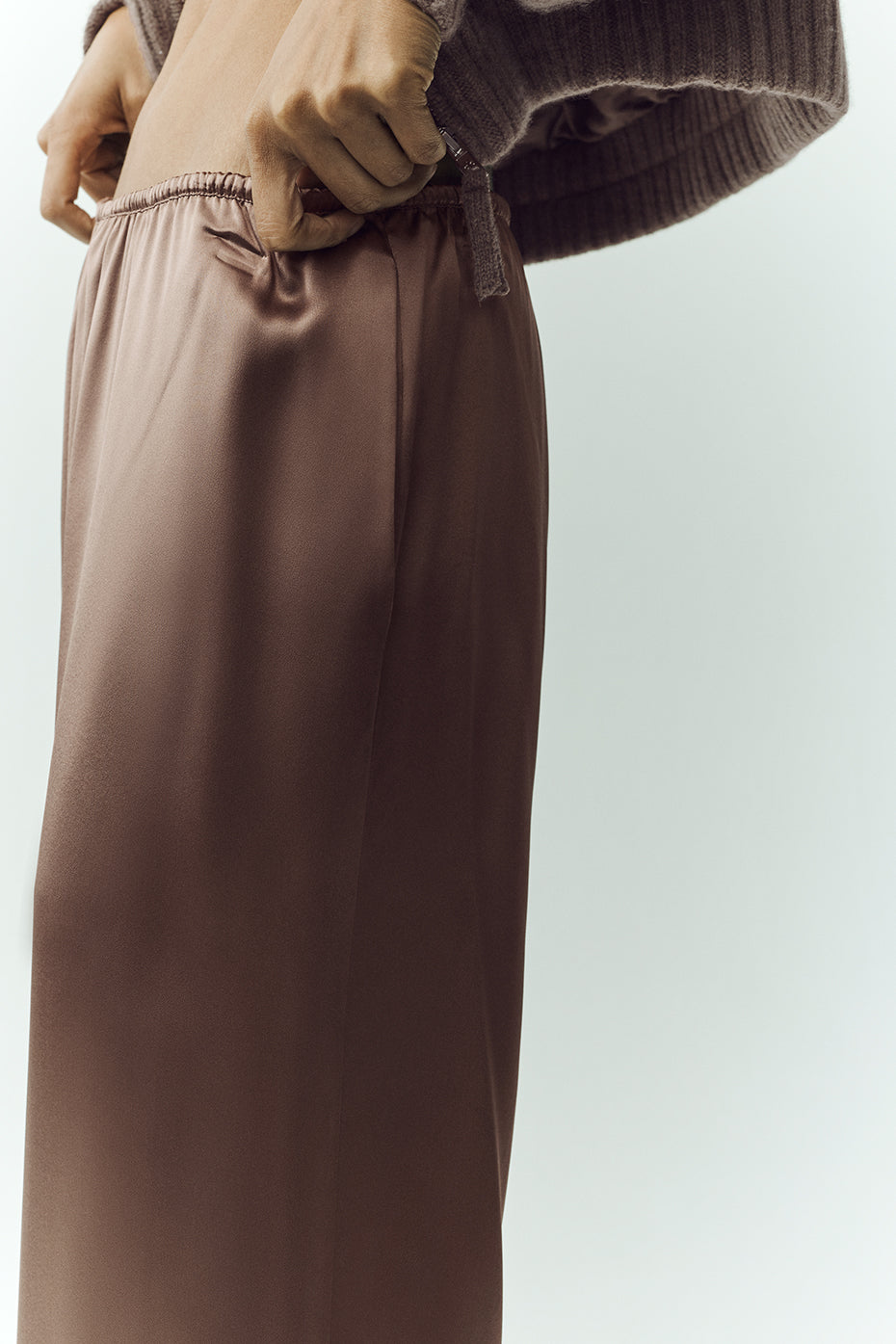 Pantalon Luminous en soie (long) - Cacao alpin