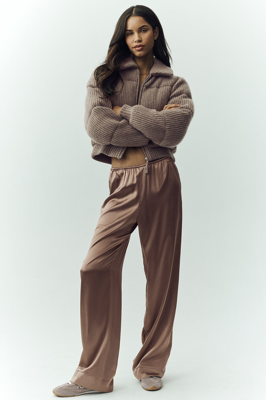 Pantalon Luminous en soie (long) - Cacao alpin