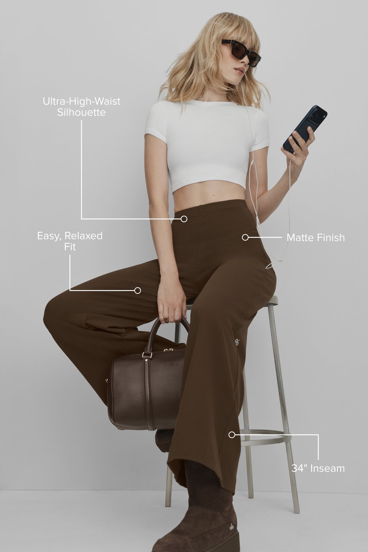 Pantalon large taille haute Airbrush (long) - Espresso