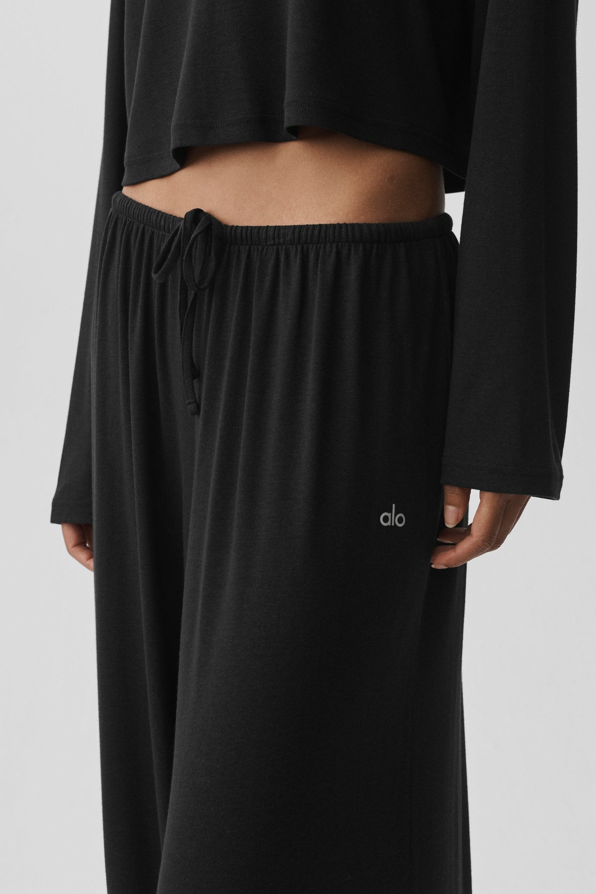 Pantalon large taille haute semi-transparent Oasis (long) - Noir