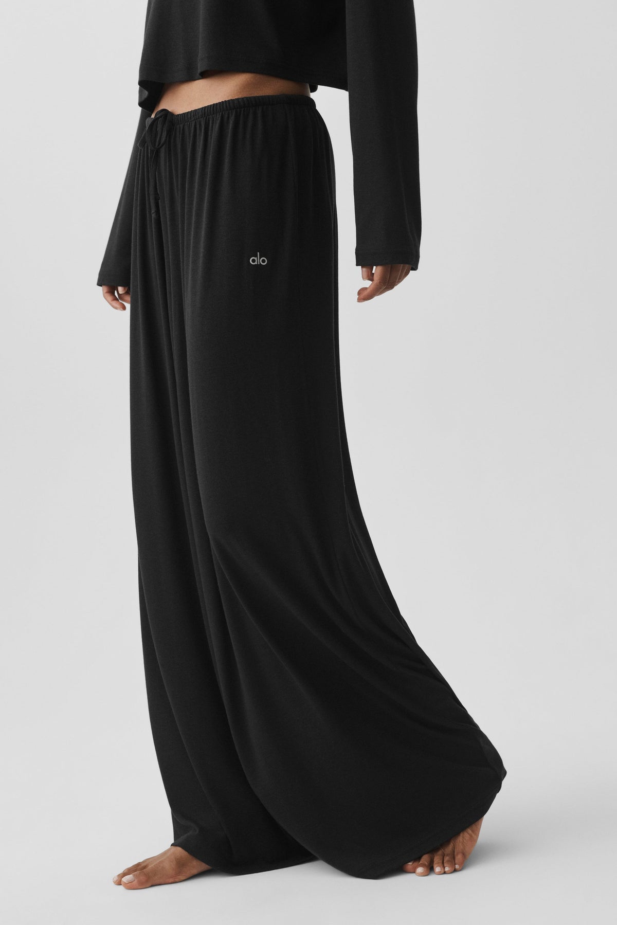 Pantalon large taille haute semi-transparent Oasis (long) - Noir