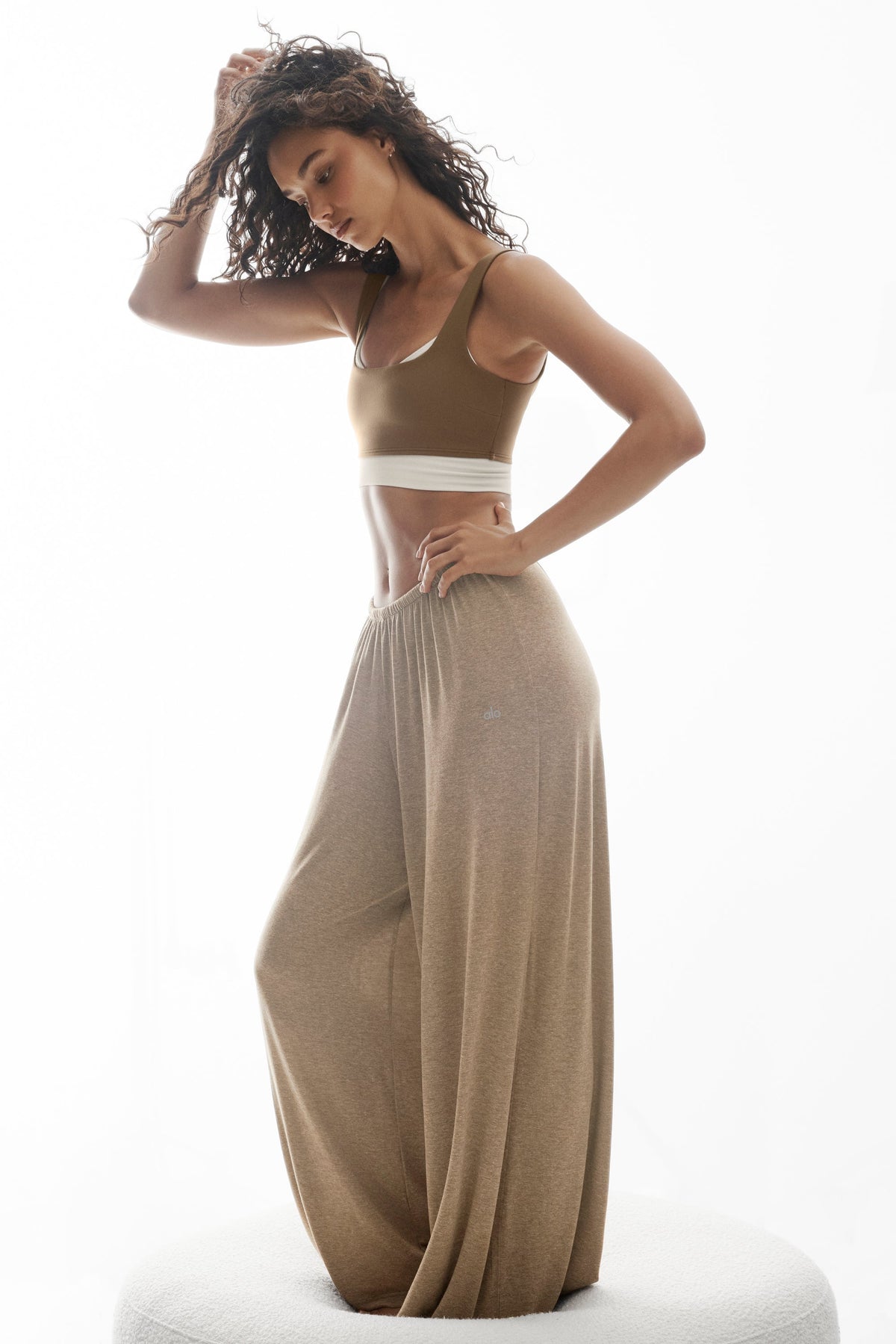 Pantalon large taille haute semi-transparent Oasis (long) - Brun Java chiné