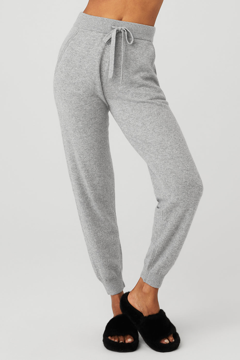 Pantalon taille haute Jet Set en cachemire - Gris tourterelle chiné