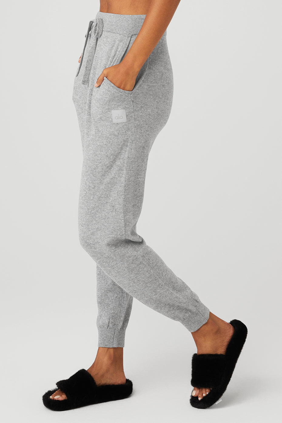 Pantalon taille haute Jet Set en cachemire - Gris tourterelle chiné