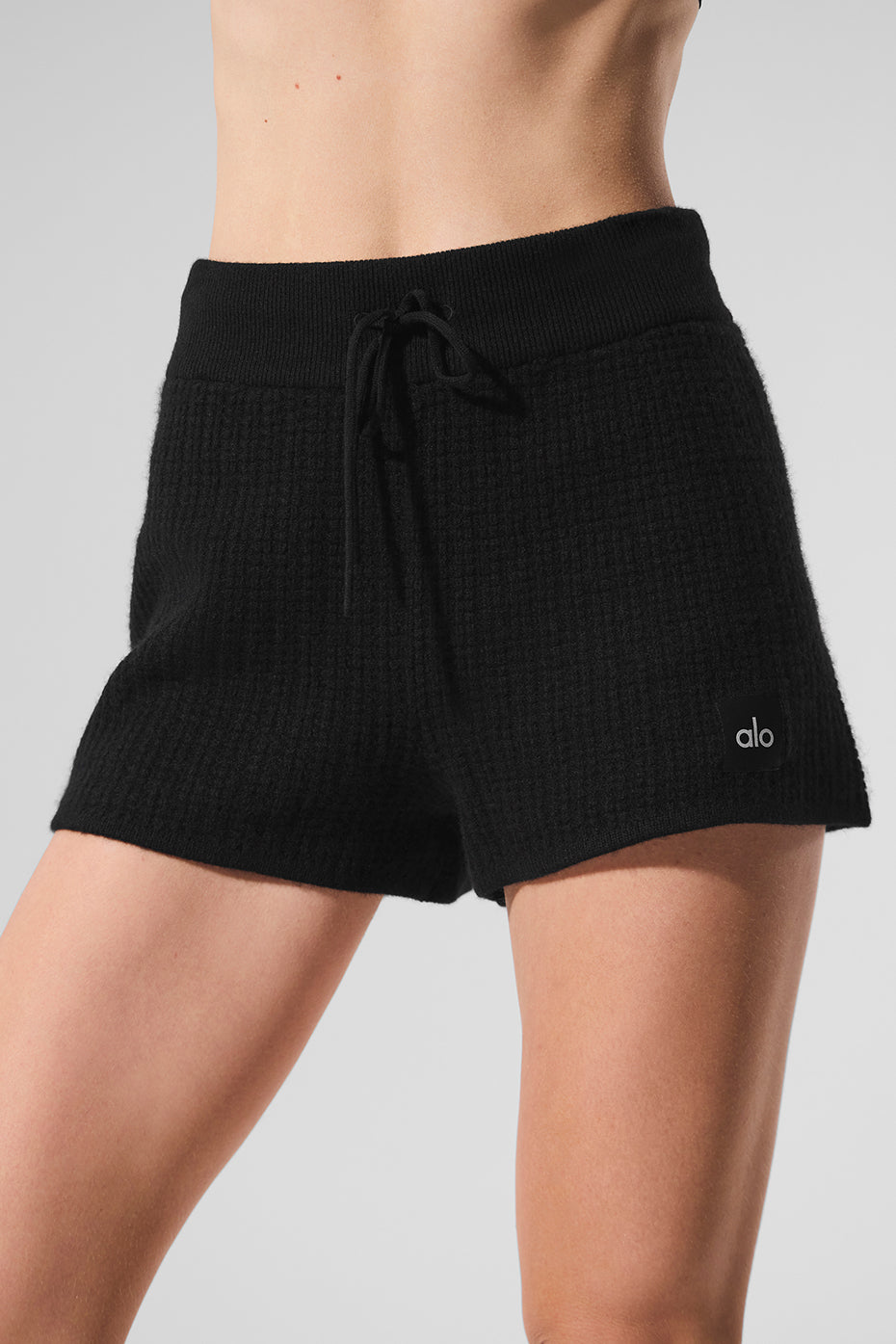 Short taille haute en cachemire gaufré douillet - Noir