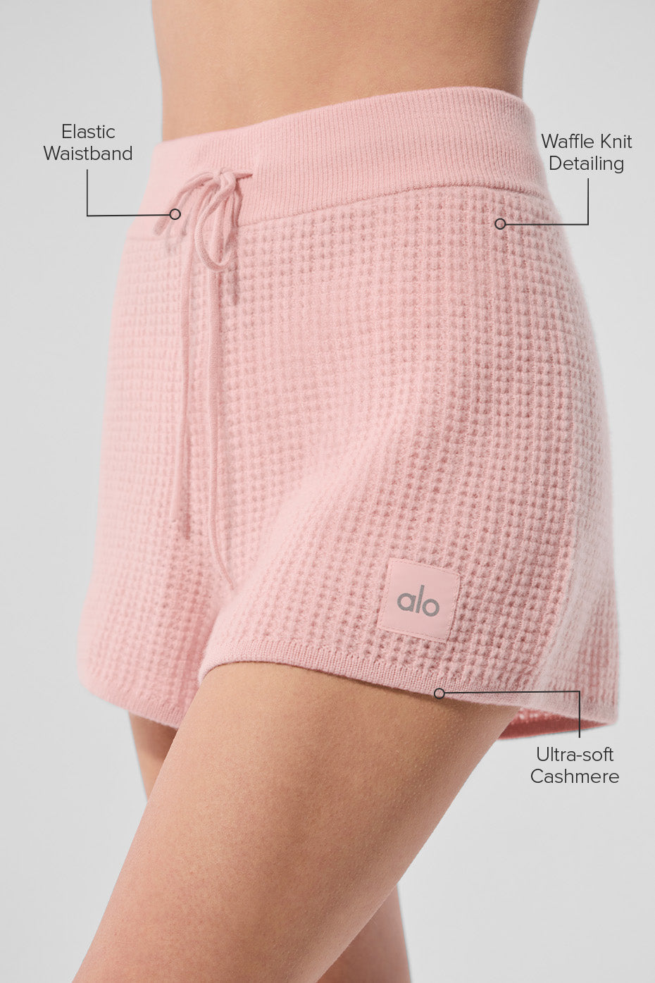 Short taille haute en cachemire gaufré douillet - Quartz rose