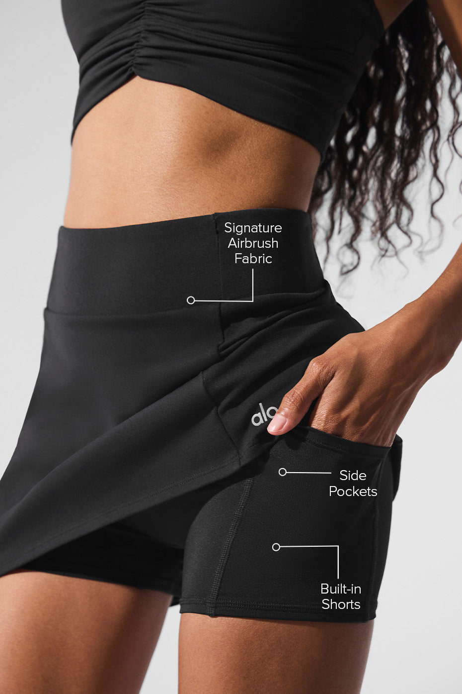 Jupe de tennis taille haute Airbrush Good Form - Noir