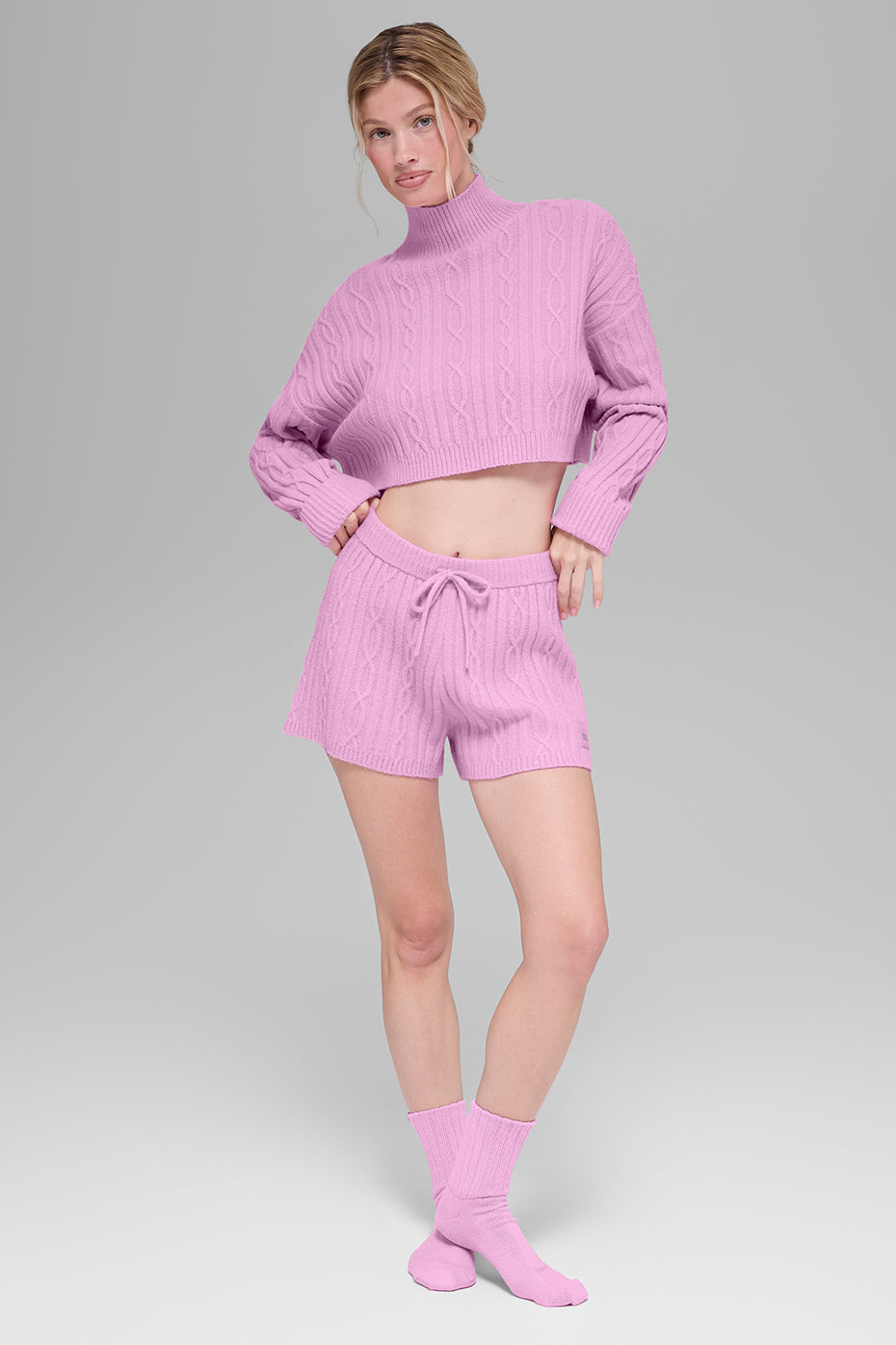 Short Winter Bliss en maille torsadée - Rose cœur de bonbon