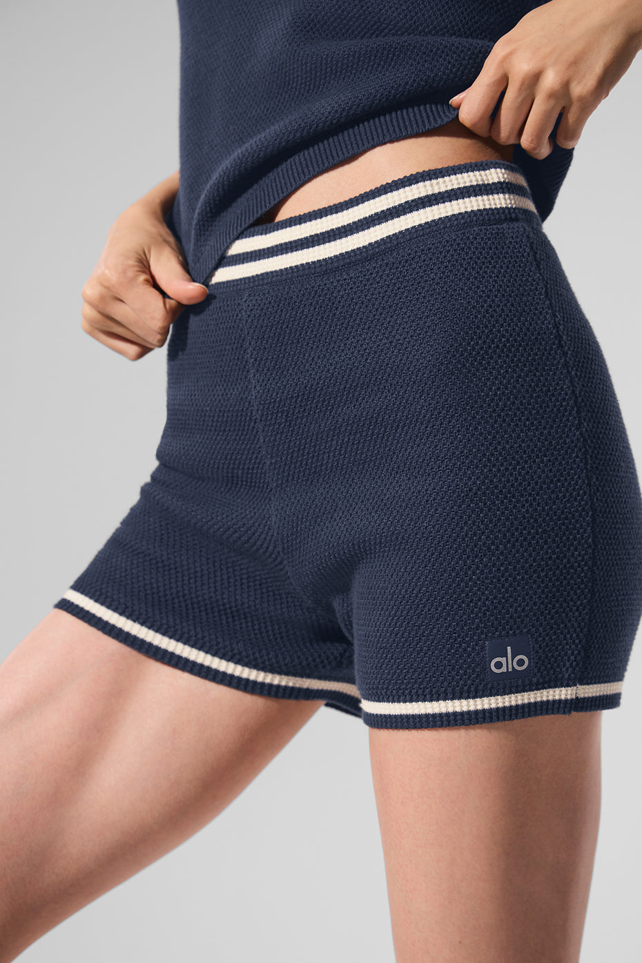 Mini-short Tennis Club en maille - Bleu marine/Ivoire