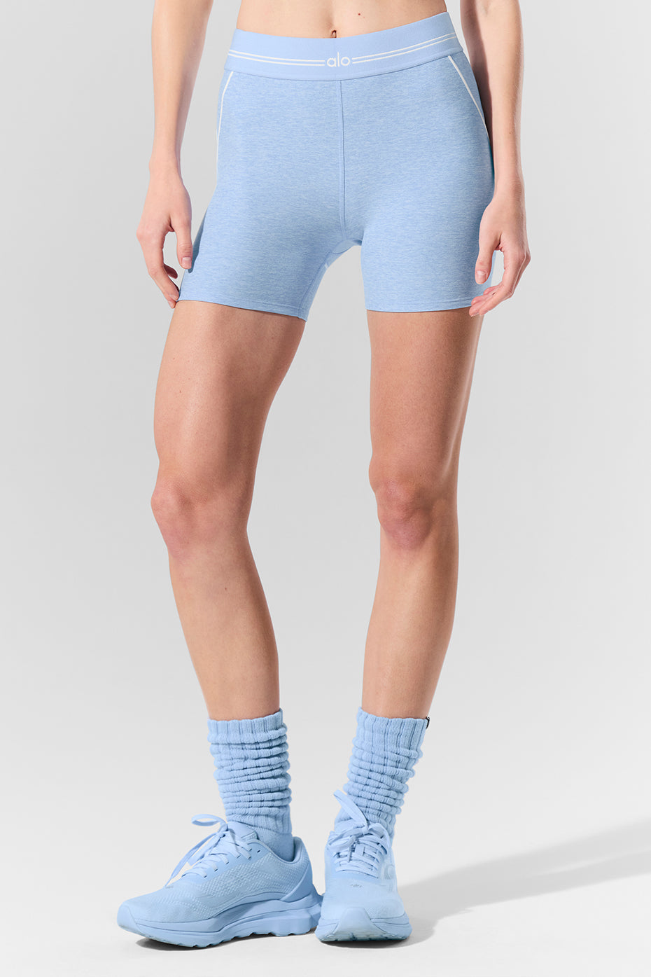 Short taille haute Alosoft Heart Throb de 4 pouces - Bleu coquillage chiné/Blanc