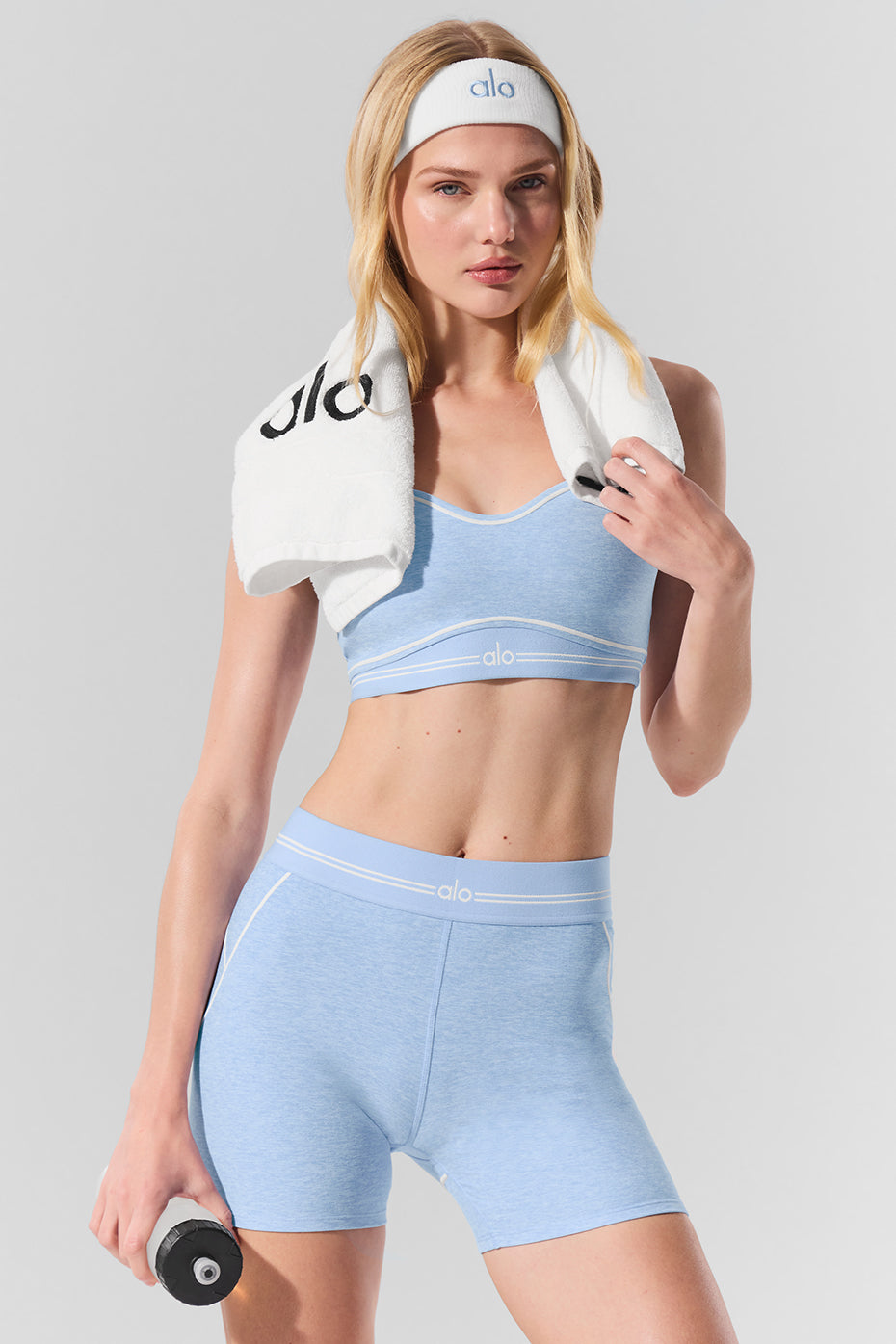 Short taille haute Alosoft Heart Throb de 4 pouces - Bleu coquillage chiné/Blanc