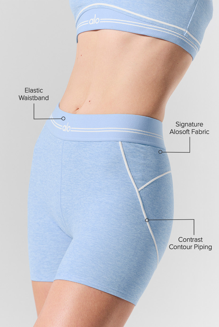 Short taille haute Alosoft Heart Throb de 4 pouces - Bleu coquillage chiné/Blanc