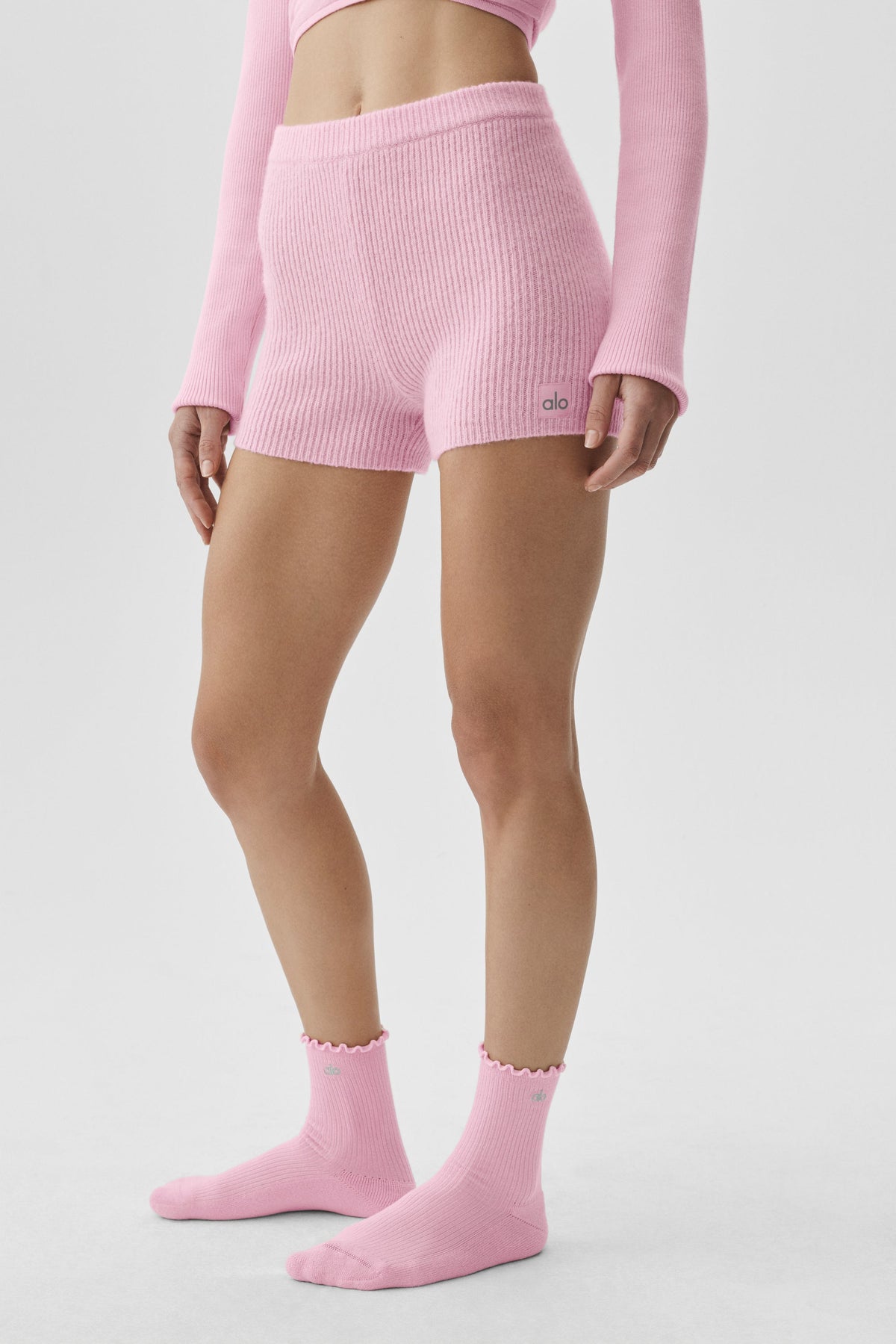 Short Noble côtelé en laine et cachemire - Rose guimauve