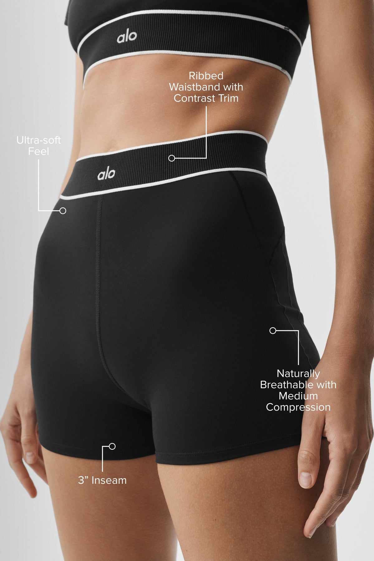 Short taille haute ALO Softsculpt Amp It Up de 3 pouces - Noir