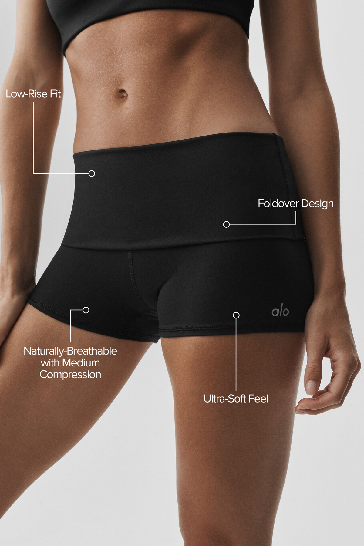 Short taille basse rabattable ALO Softsculpt de 3 pouces - Noir