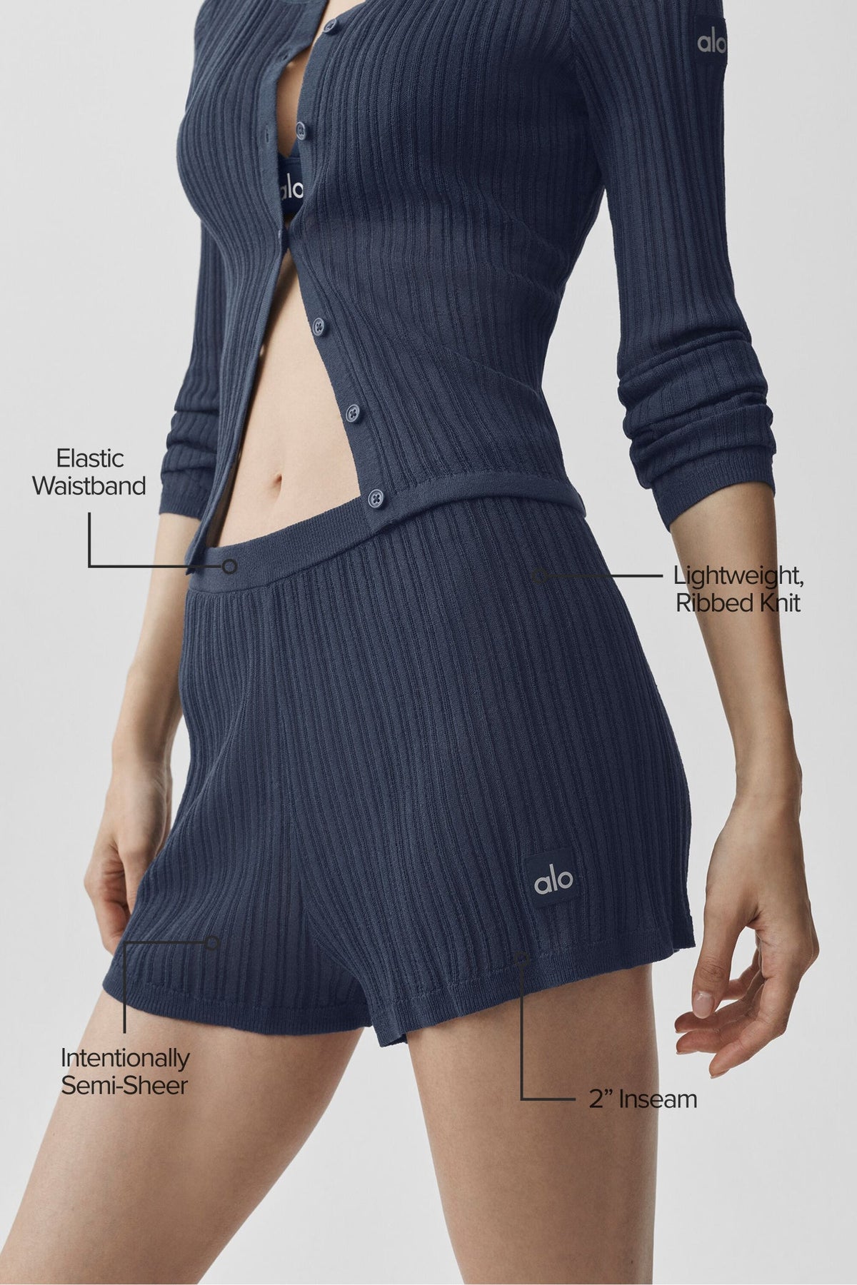 Short taille haute Sunlit en maille - Bleu marine