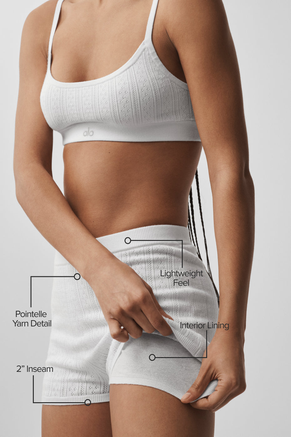 Mini-short Be Mine en maille pointelle - Blanc semi-transparent