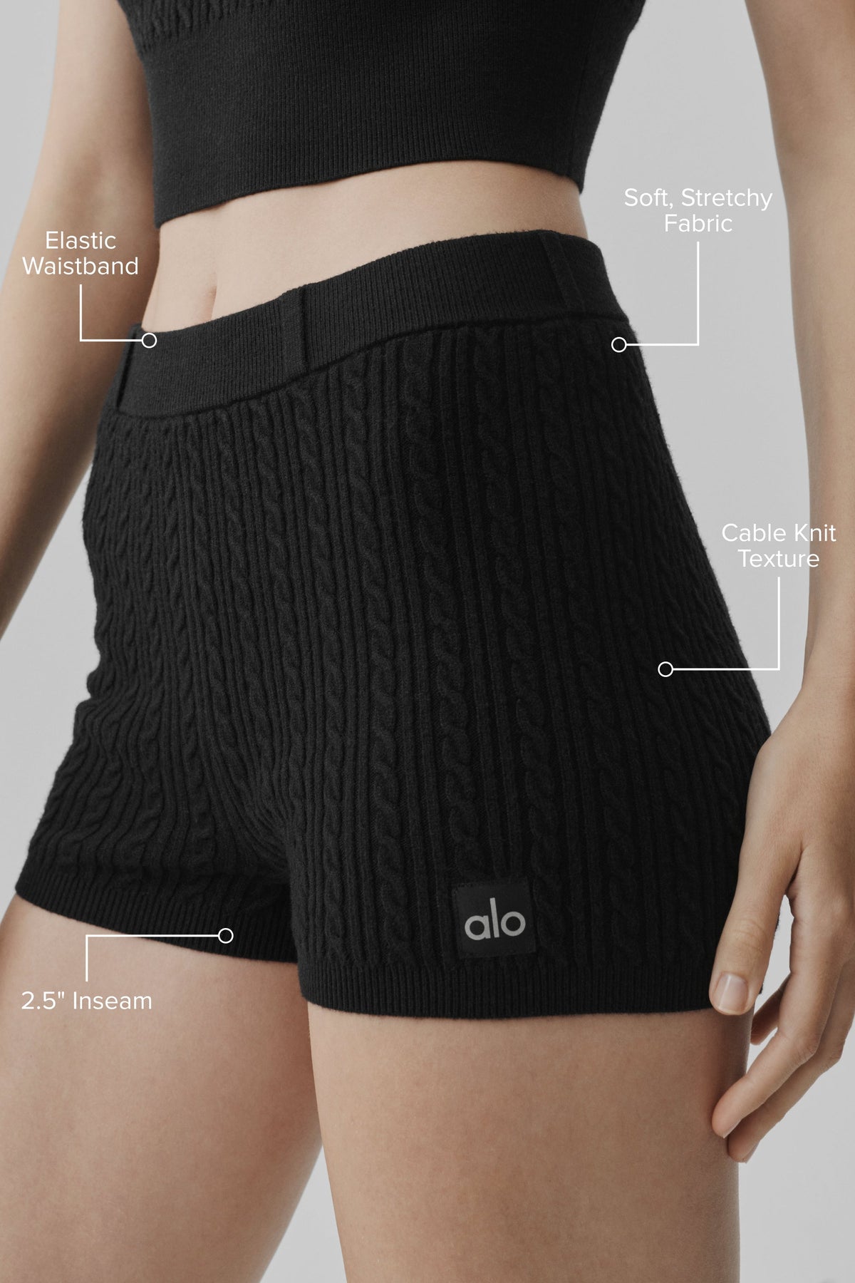 Short taille haute en maille à petites torsades - Noir