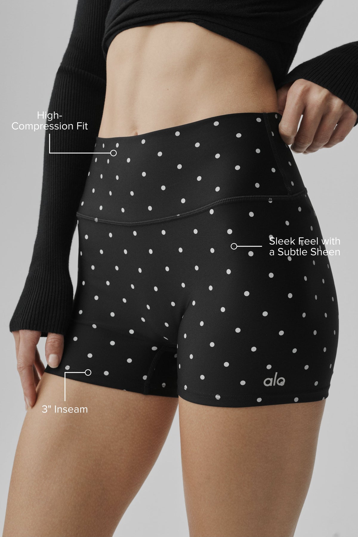 Short taille haute Airlift à pois de 3 pouces - Noir/Blanc