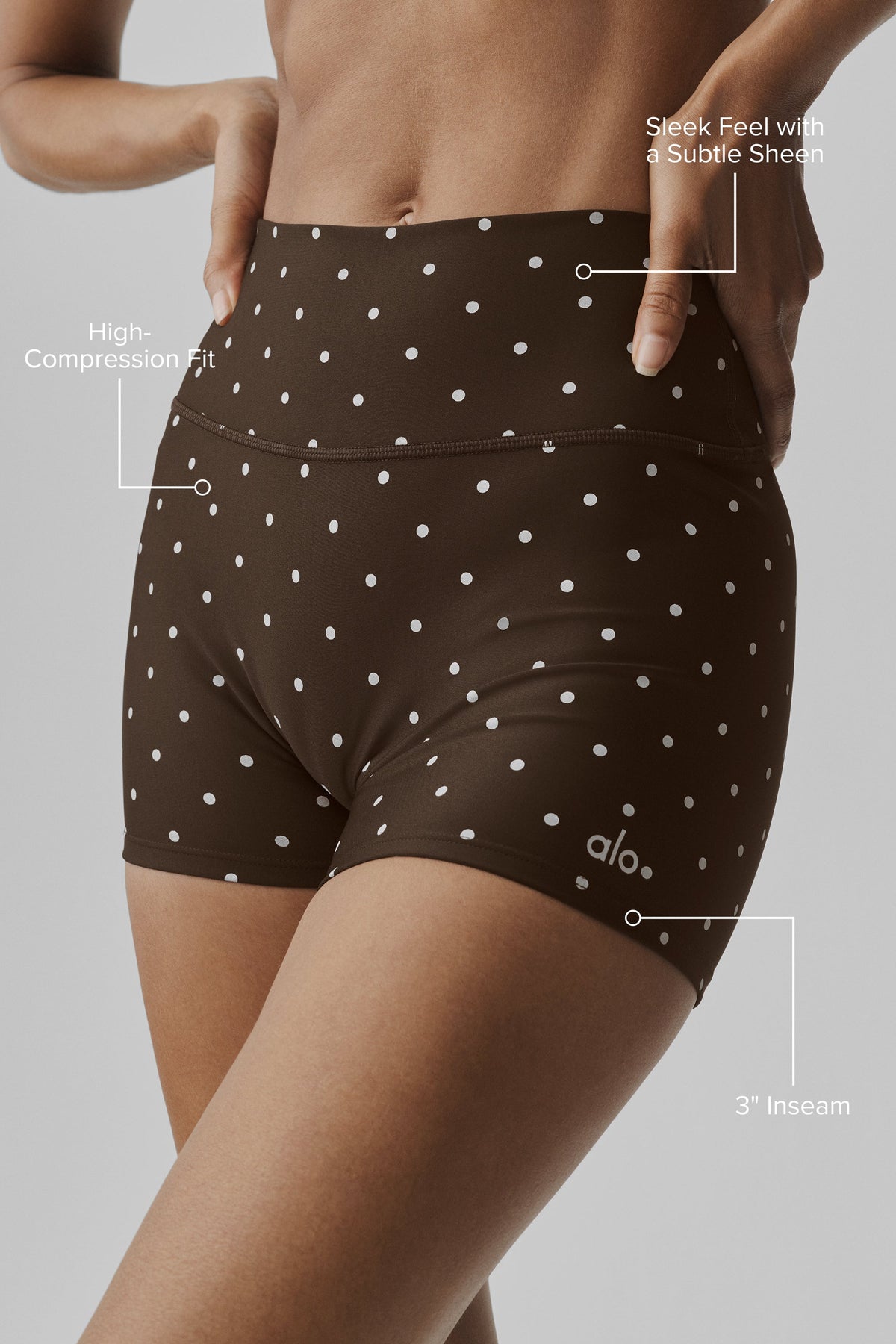 Short taille haute Airlift à pois de 3 pouces - Espresso/Blanc