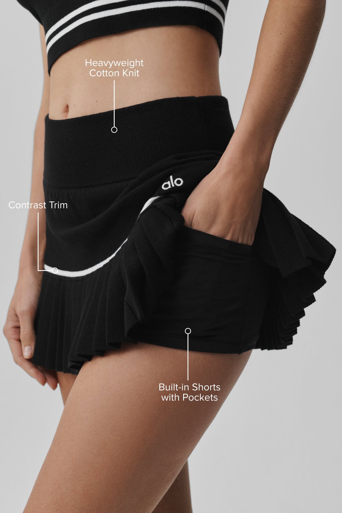 Jupe de tennis taille haute My Serve en maille Scholar - Noir/Blanc
