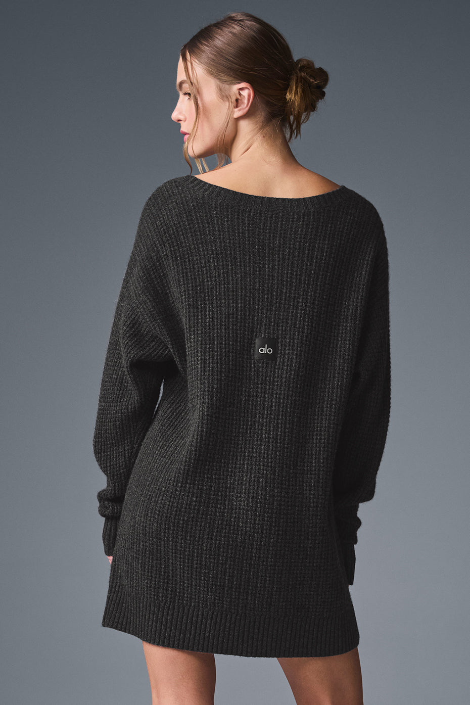 Robe en cachemire gaufré douillet - Gris foncé chiné