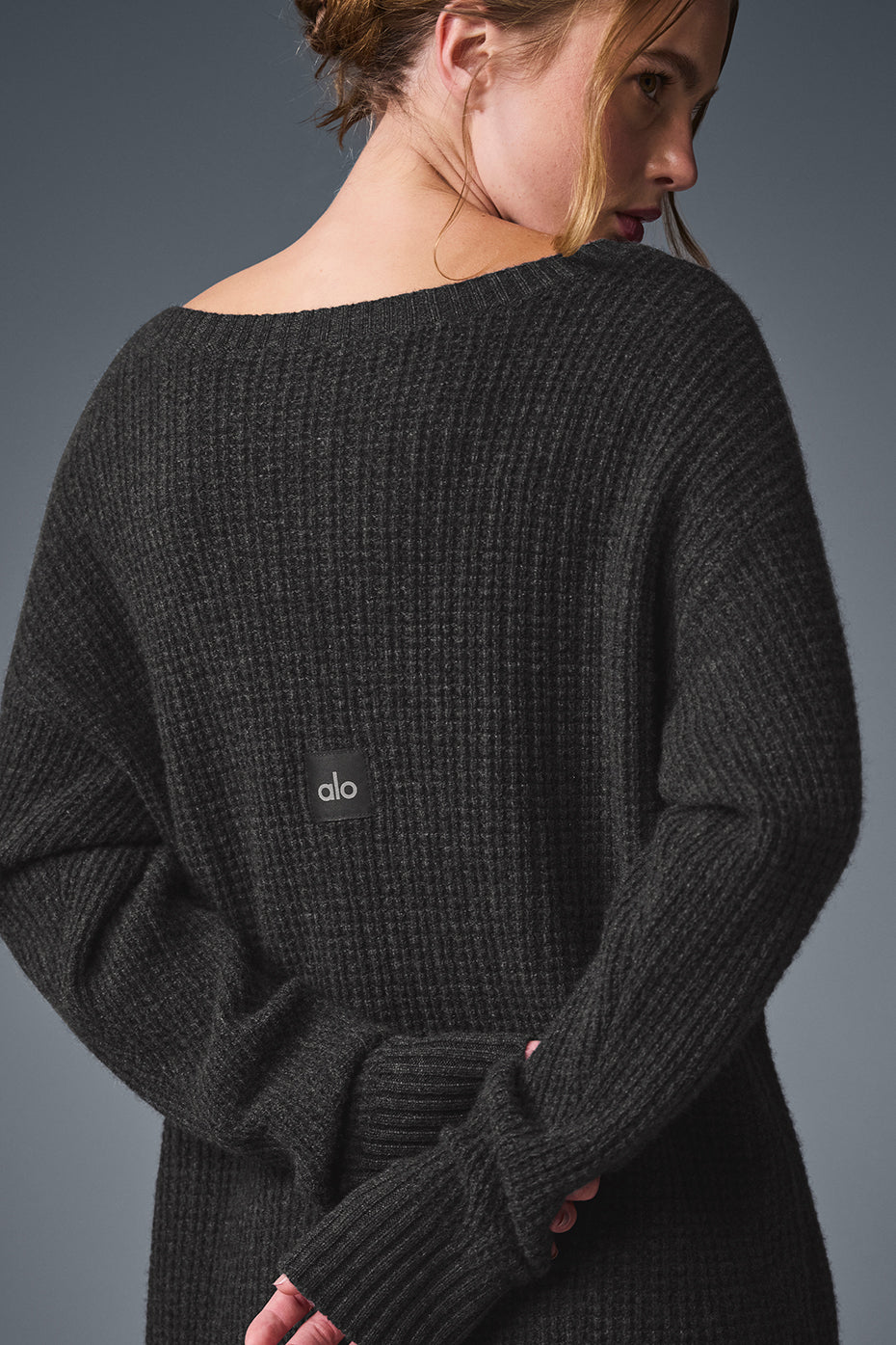 Robe en cachemire gaufré douillet - Gris foncé chiné