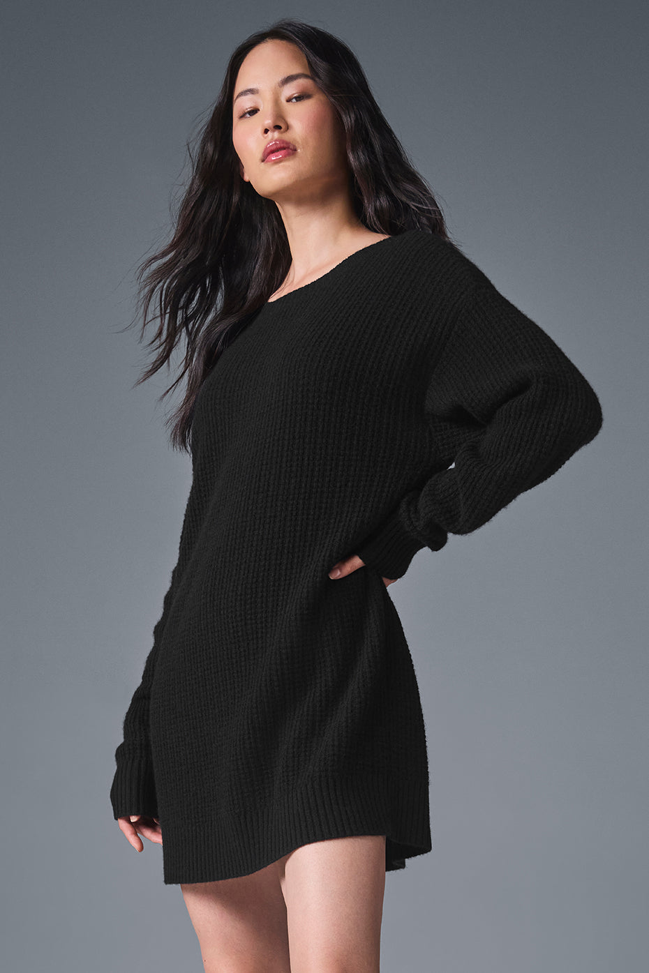 Robe en cachemire gaufré douillet - Noir