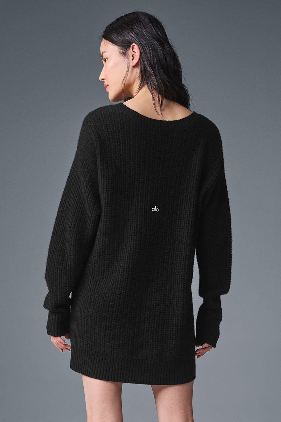 Robe en cachemire gaufré douillet - Noir