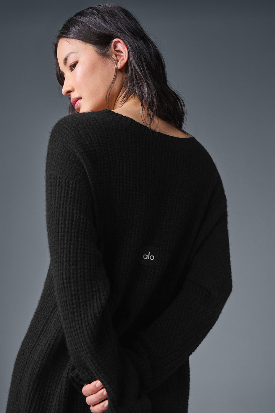 Robe en cachemire gaufré douillet - Noir