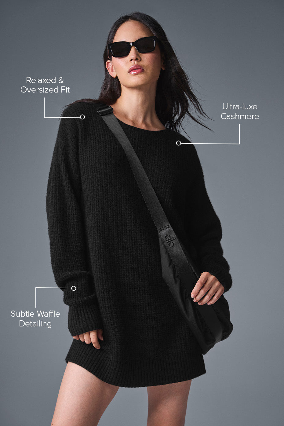 Robe en cachemire gaufré douillet - Noir