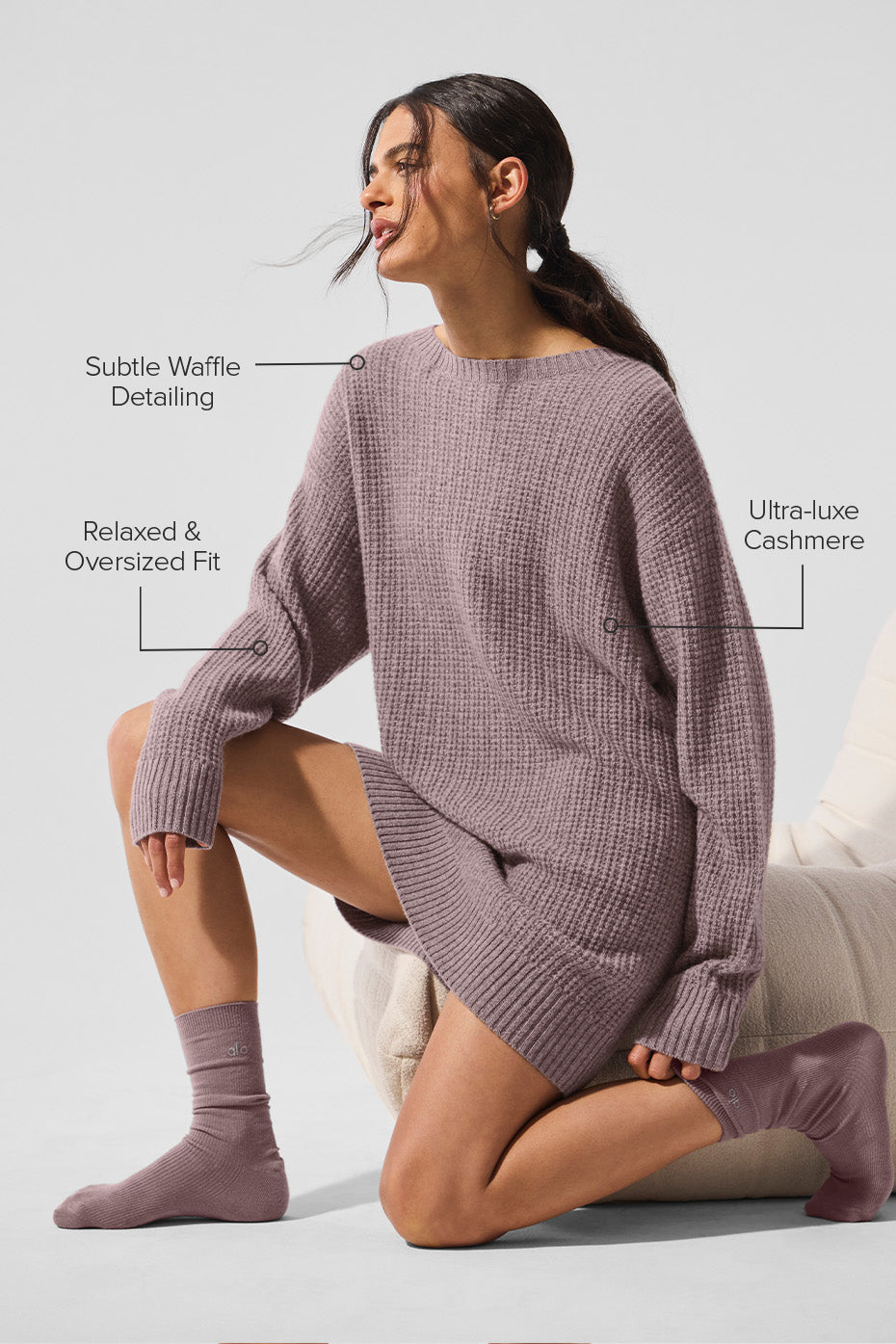 Robe en cachemire gaufré douillet - Champignon chiné