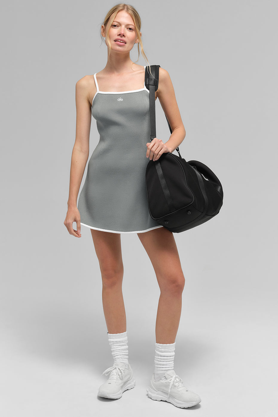 Robe Highline en maille côtelée - Gris lunaire/Blanc