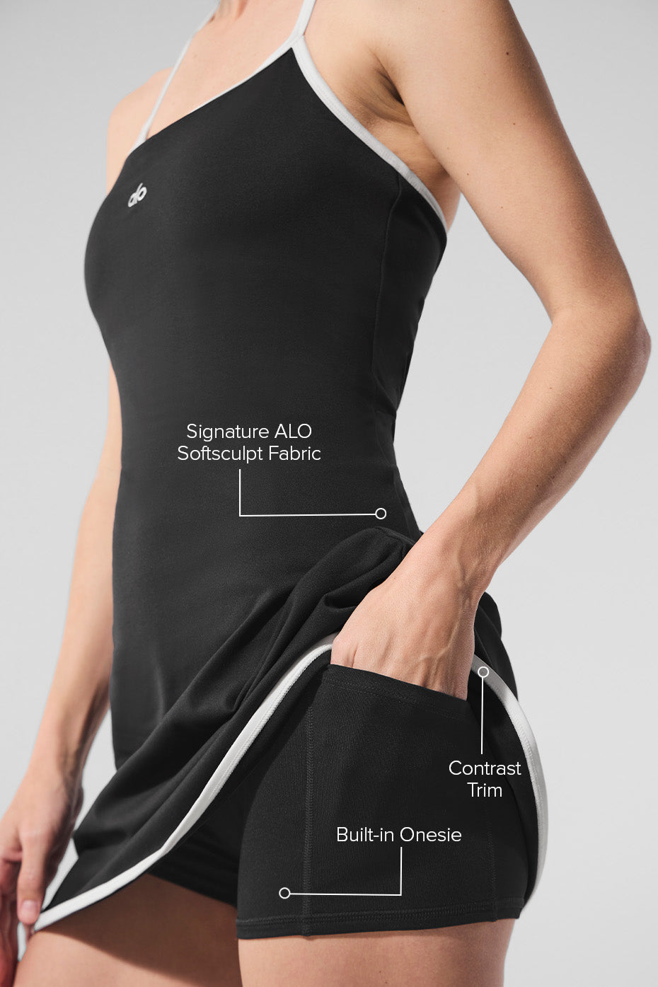 Robe de tennis à col licou ALO Softsculpt - Noir/Blanc
