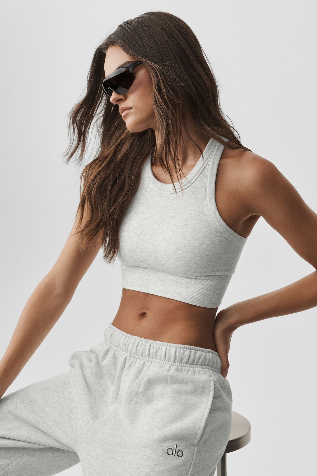 Brassière à col haut Delight sans coutures - Blanc chiné