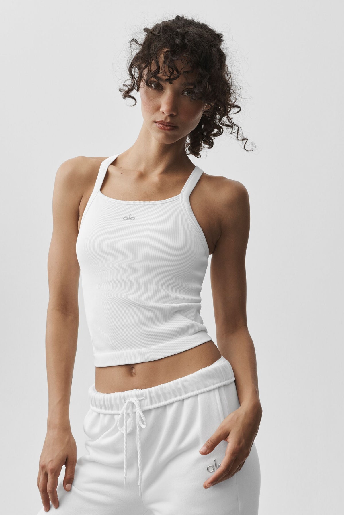 Débardeur long avec brassière intégrée Favorite côtelé sans coutures - Blanc