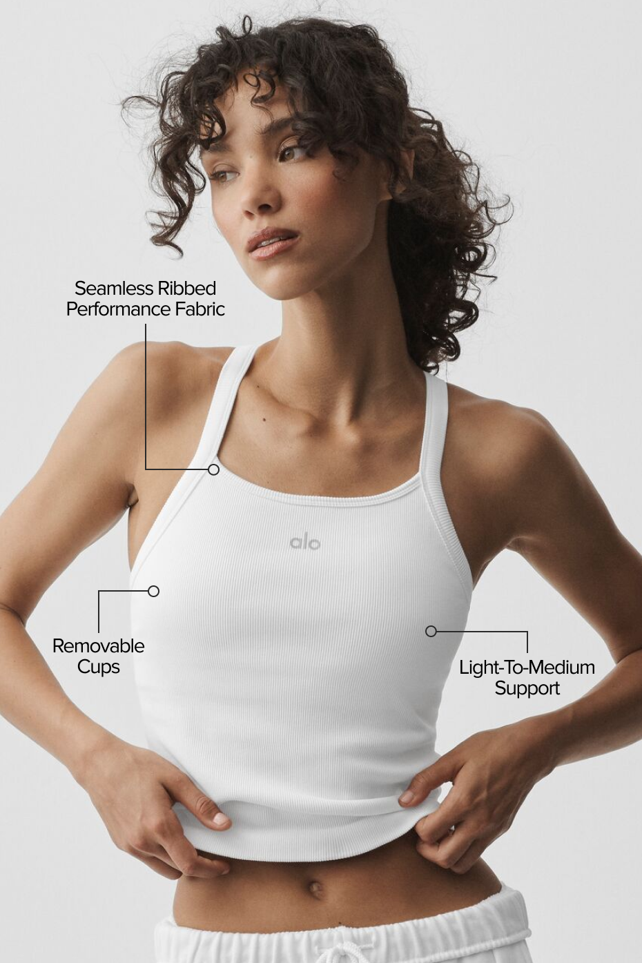 Débardeur long avec brassière intégrée Favorite côtelé sans coutures - Blanc