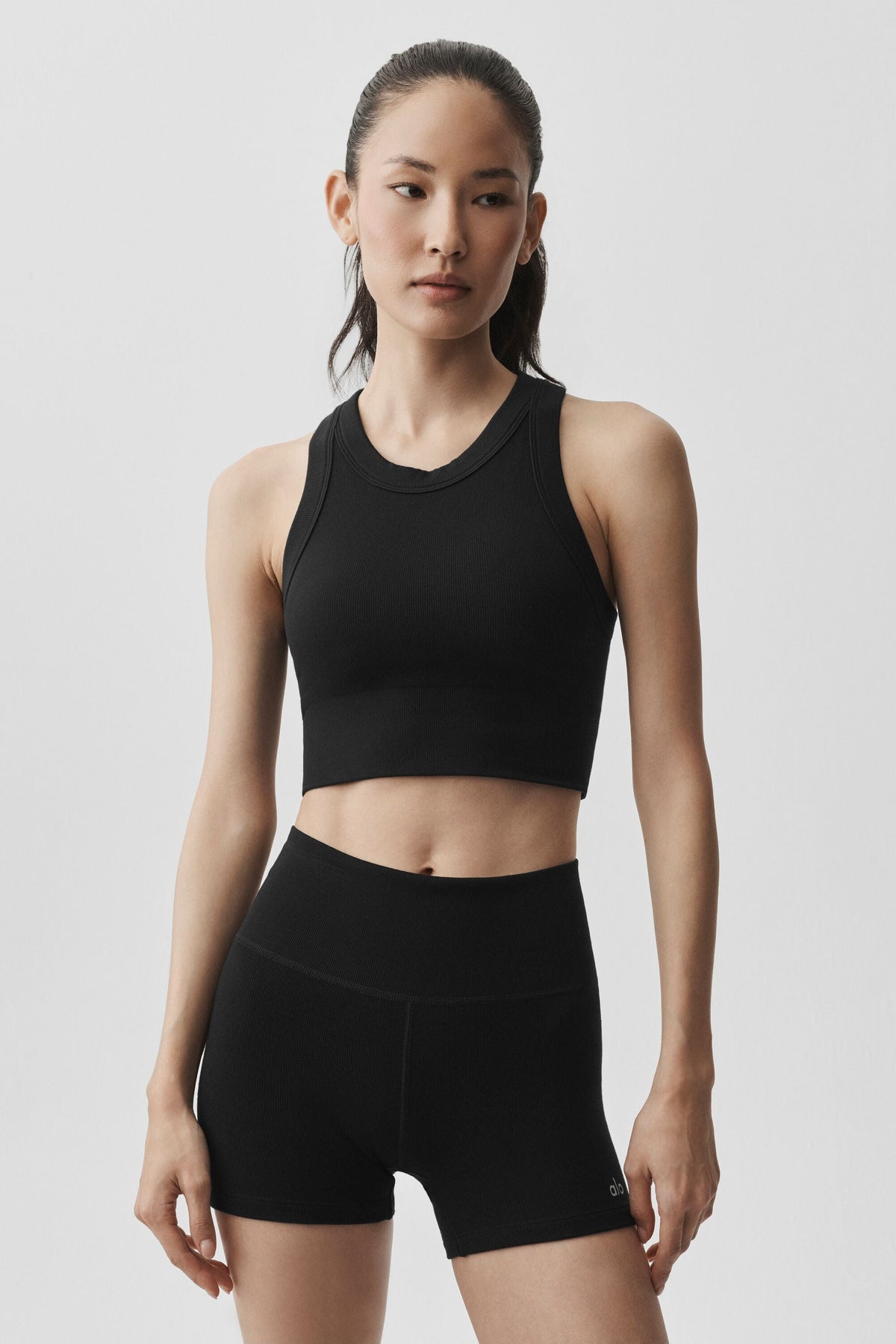 Brassière à col haut Delight en modal côtelé sans coutures - Noir