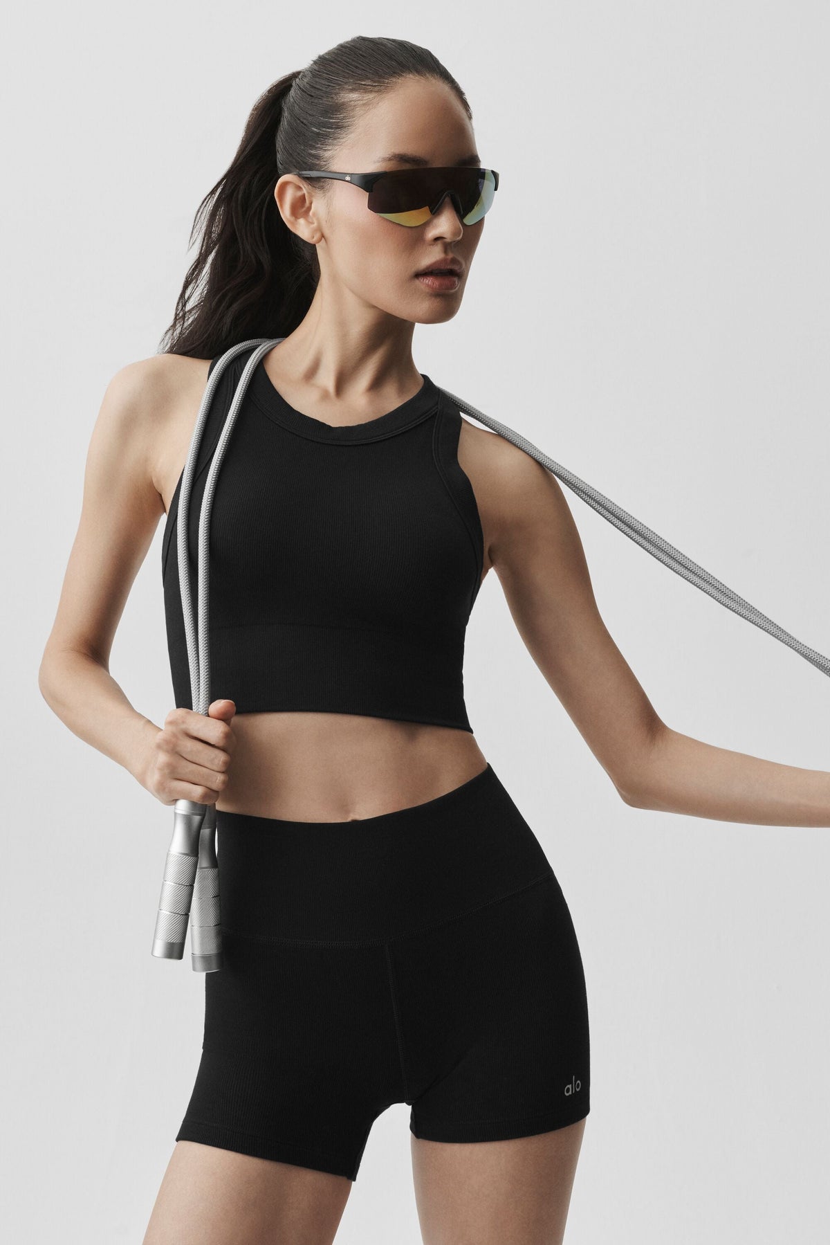 Brassière à col haut Delight en modal côtelé sans coutures - Noir