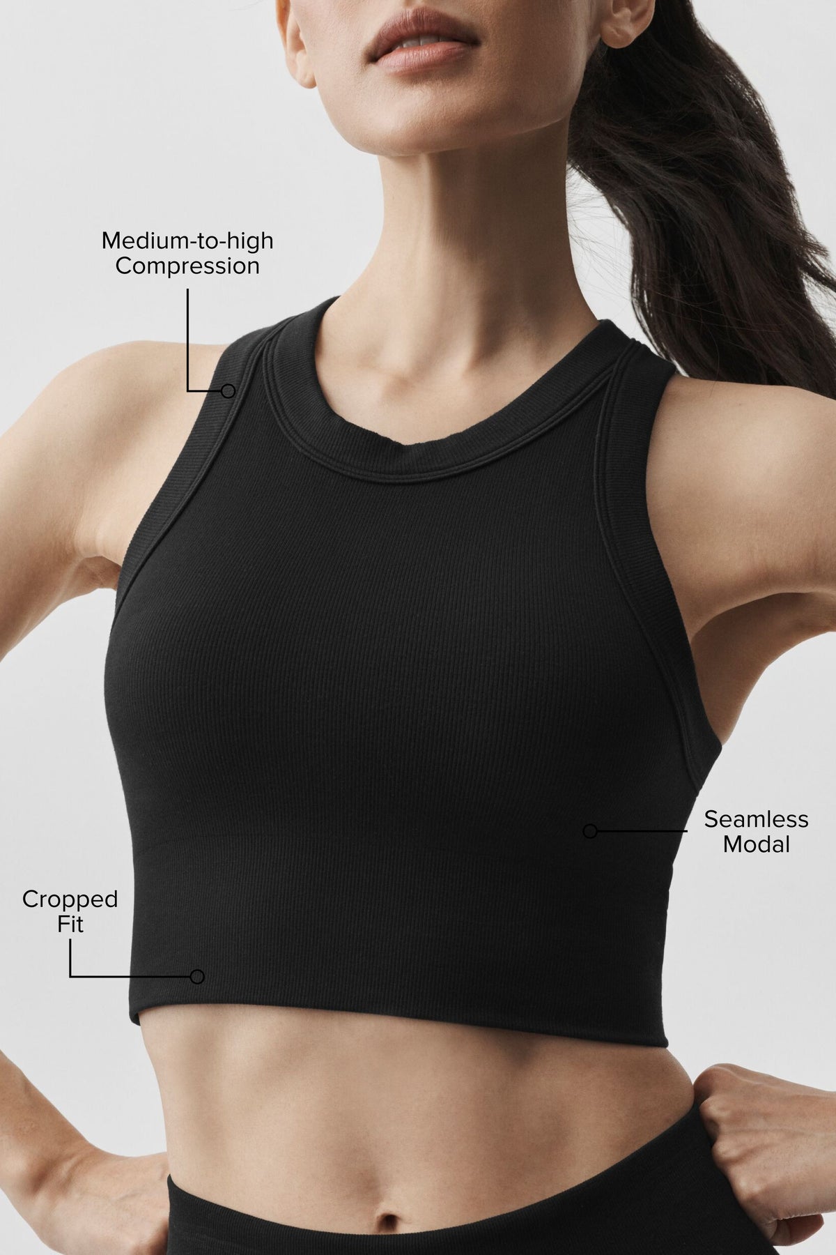 Brassière à col haut Delight en modal côtelé sans coutures - Noir