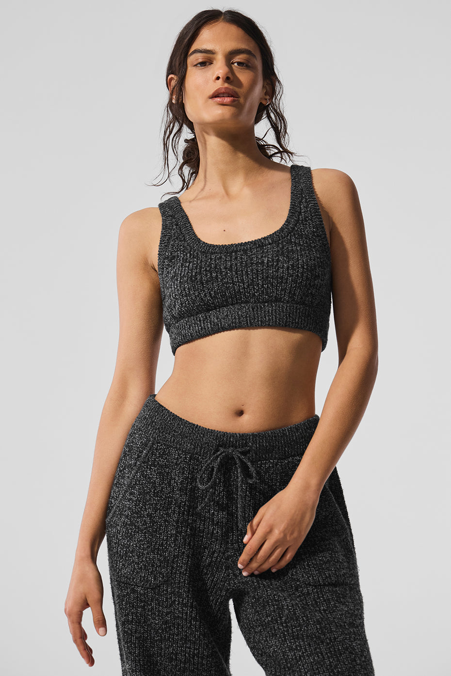 Brassière en maille chinée - Noir chiné