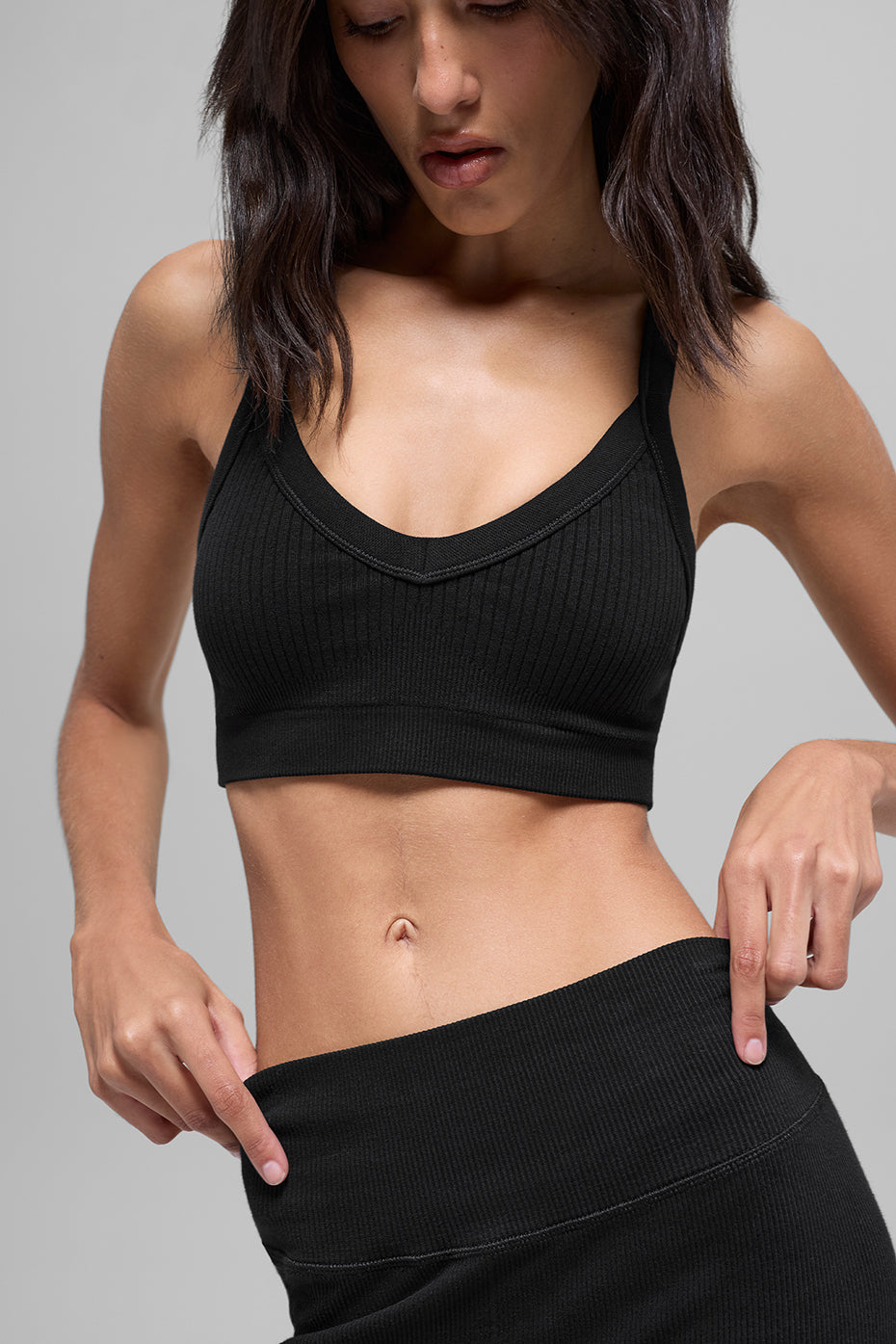 Brassière bicolore côtelée sans coutures - Noir
