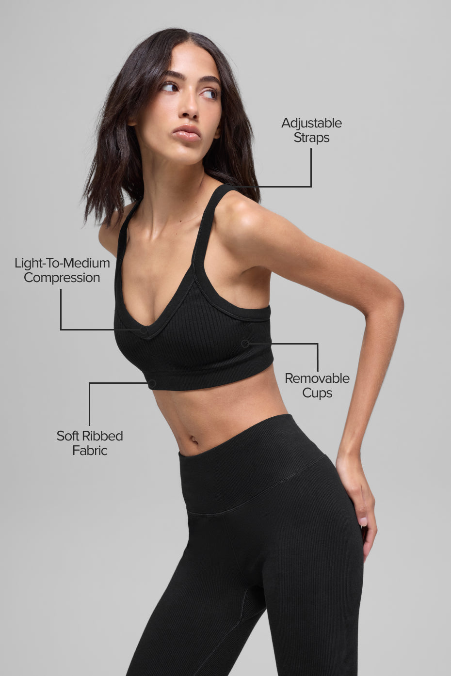Brassière bicolore côtelée sans coutures - Noir