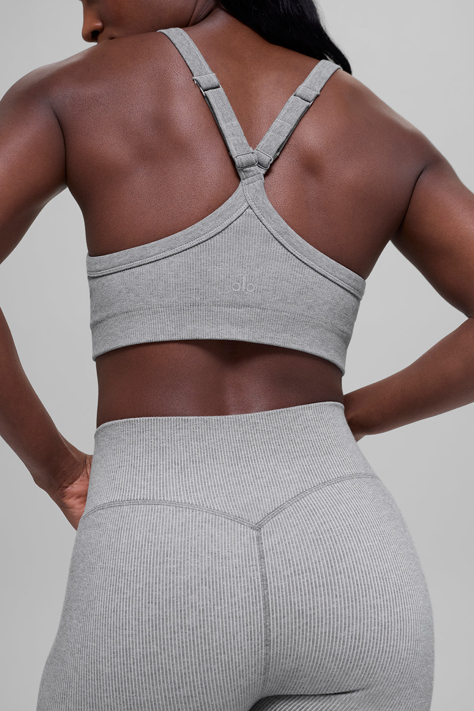 Brassière bicolore côtelée sans coutures - Gris brume clair chiné