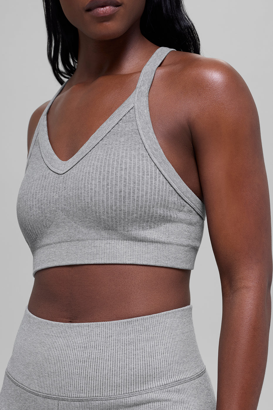 Brassière bicolore côtelée sans coutures - Gris brume clair chiné