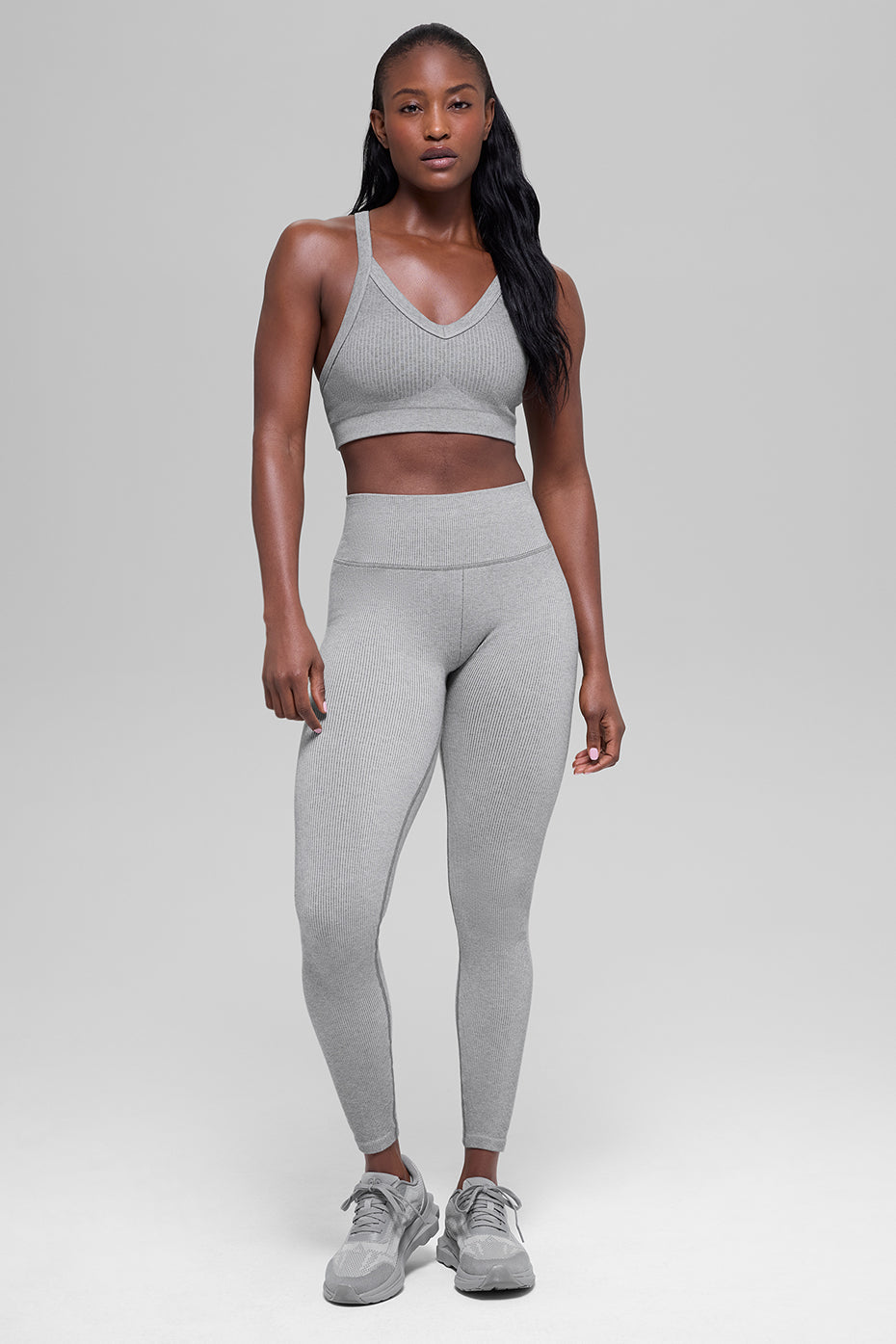 Brassière bicolore côtelée sans coutures - Gris brume clair chiné