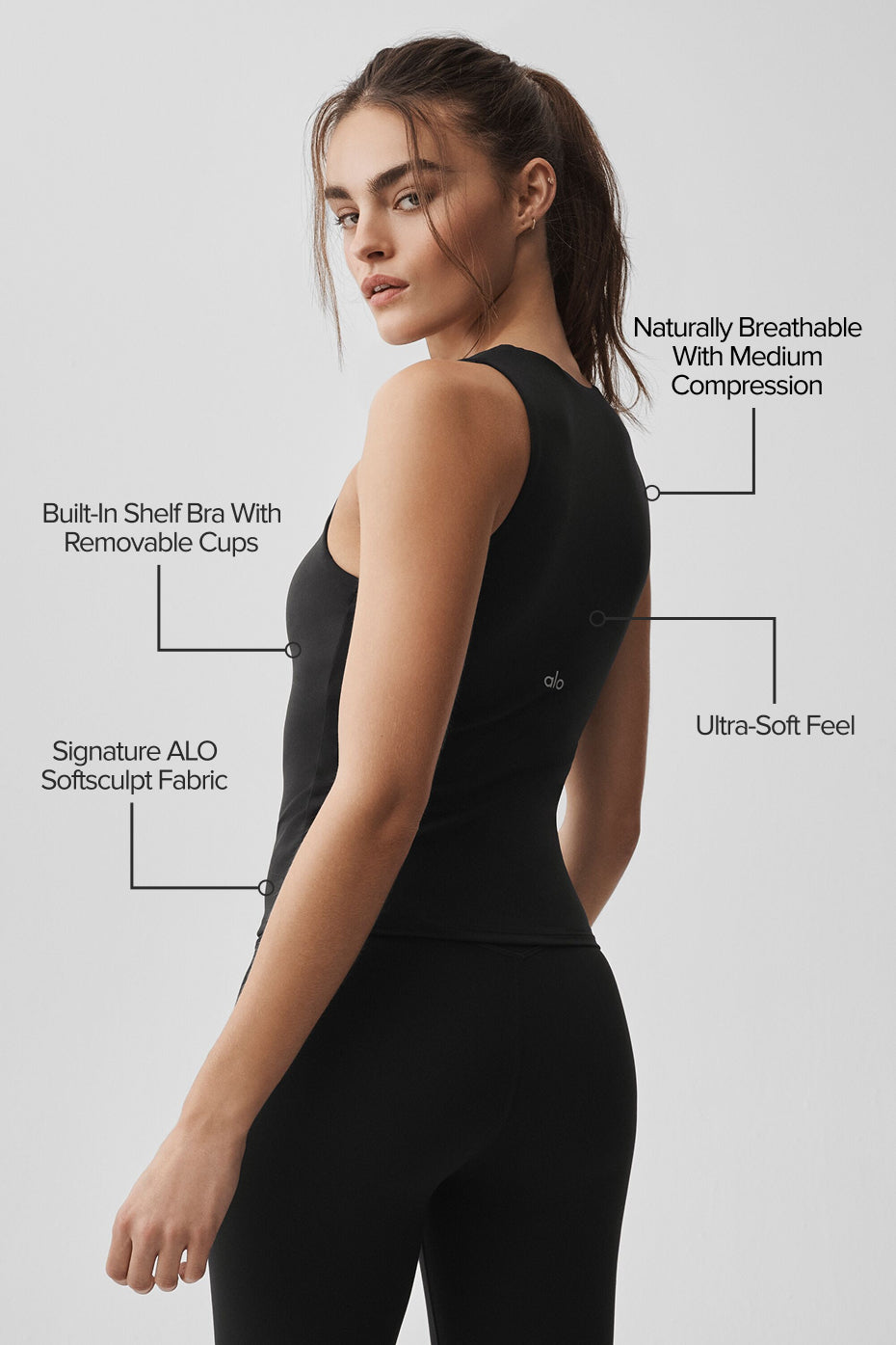 Débardeur avec brassière intégrée ALO Softsculpt No Nonsense - Noir