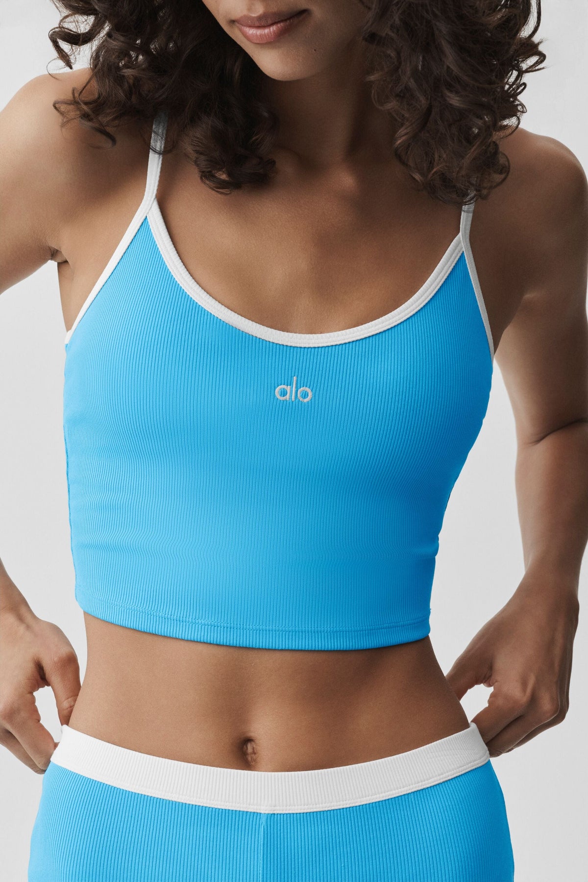 Débardeur avec brassière intégrée Goddess First Pick côtelé - Bleu azur/Blanc